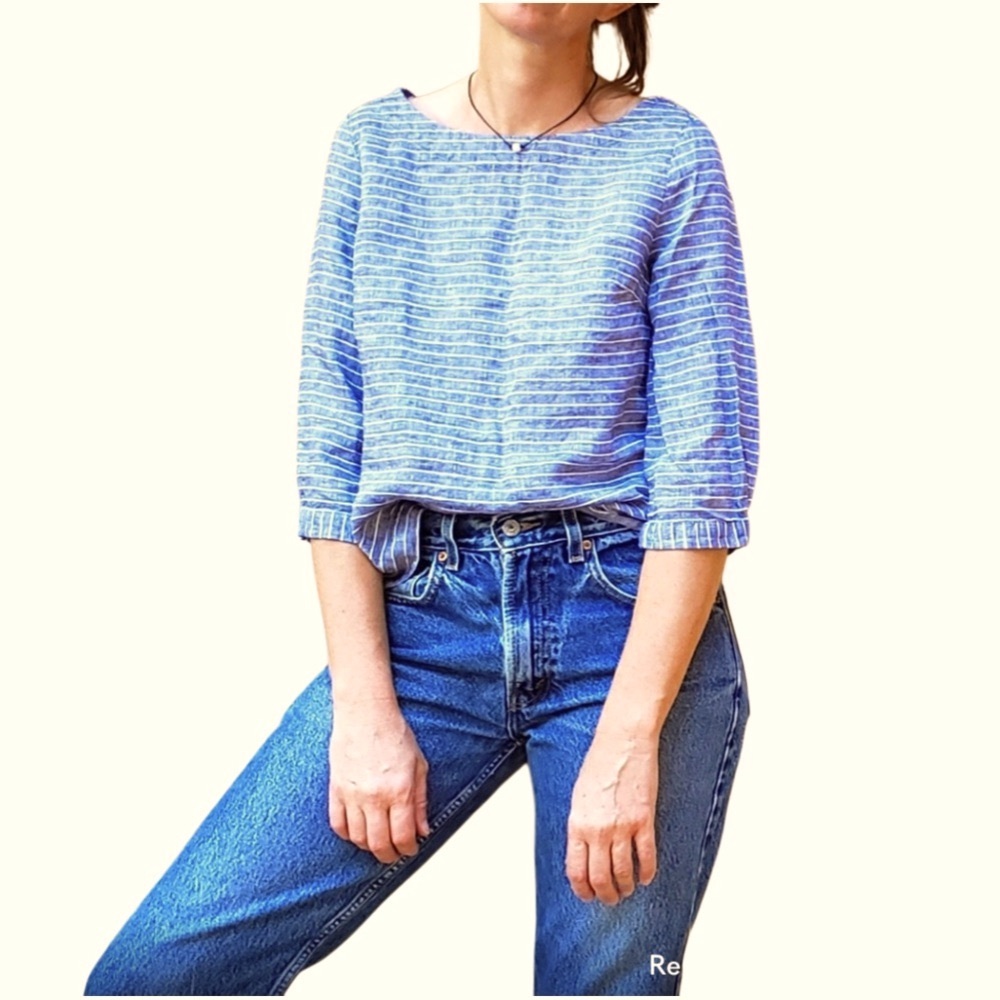Linen Blouse - Tahari. Striped linen top